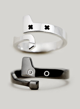 喵星人原创925纯银情侣活口戒指