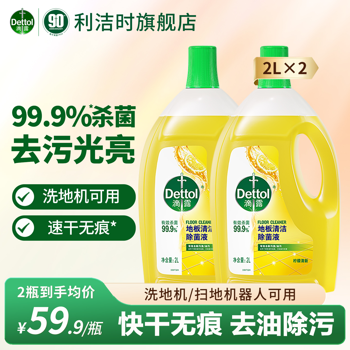 滴露地板清洁剂2L*2拖地去污杀菌