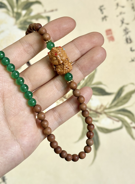 芭比檀木绿玛瑙度母配珠双圈手链