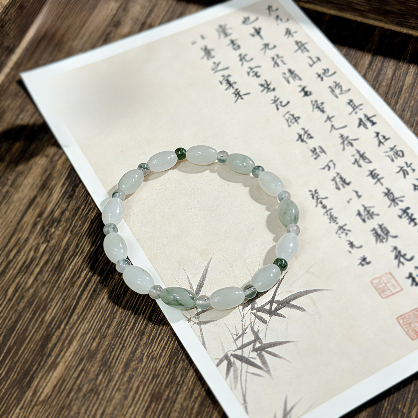 清冷感天山翠米珠手串水草玛瑙款弹力绳设计新中式显白玉石手链女