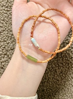 通用橄榄核寿山石民族风编织手链