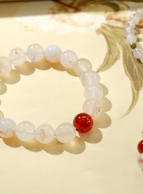 天然草花玛瑙手链女红玛瑙撞色手串送妈妈女友纪念日复古显白礼物