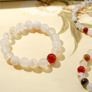 天然草花玛瑙手链女红玛瑙撞色手串送妈妈女友纪念日复古显白礼物