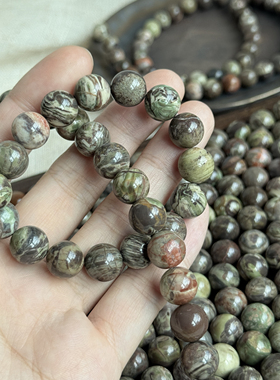 天然花玛瑙石散珠子绿色圆珠手工diy串珠材料配件项链手链半成品