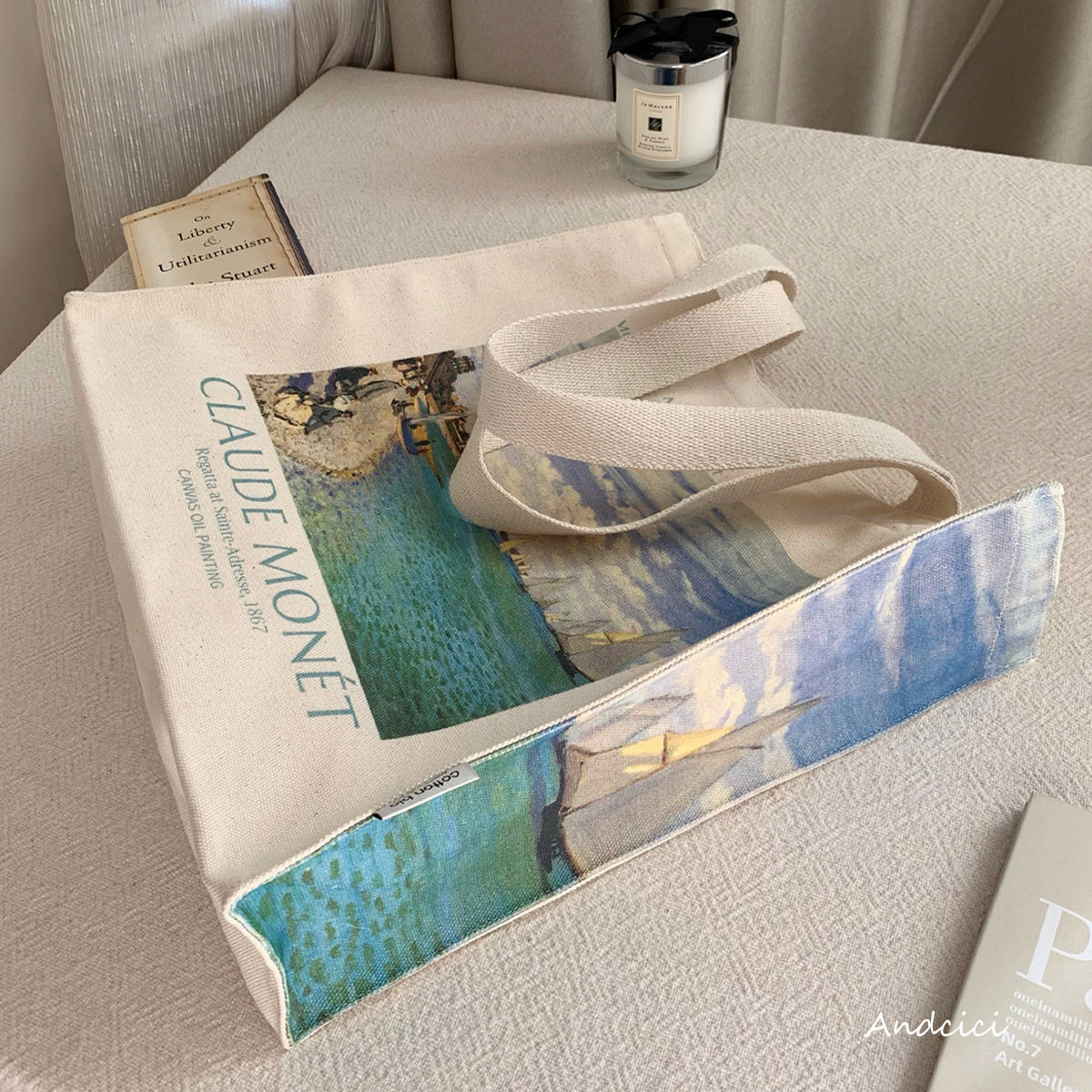 莫奈《海滨油画》帆布包