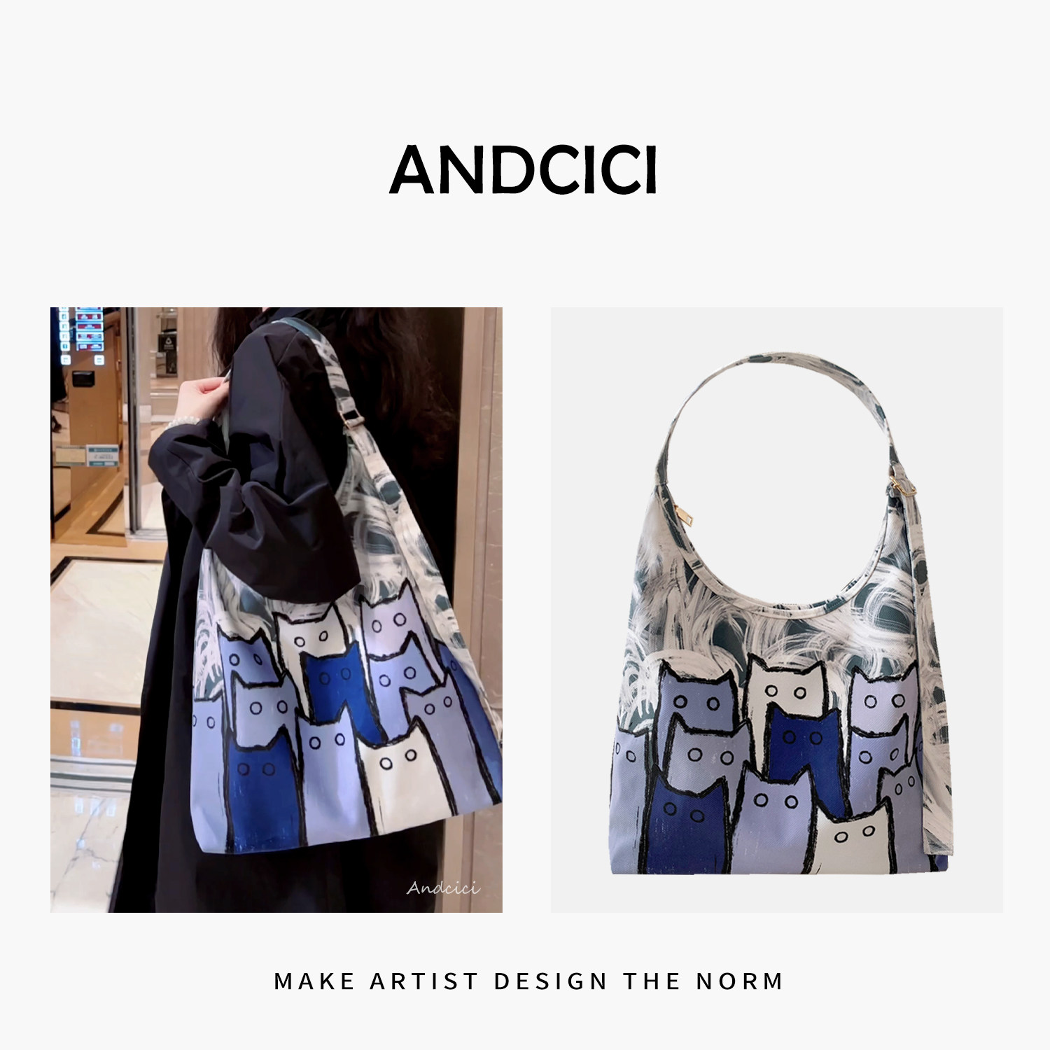 ANDCICI佈鲁猫 设计师拉链新月斜挎包腋下包单肩手提帆布托特包,收纳整理,购物袋/环保袋/帆布袋,淘宝优惠券,粉丝福利购,淘宝优惠卷