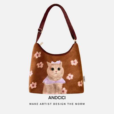 设计师可爱小猫单肩斜挎新月包
