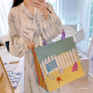 ANDCICI◆海滩油画~超大容量防水单肩包手提袋旅行购物游泳收纳包