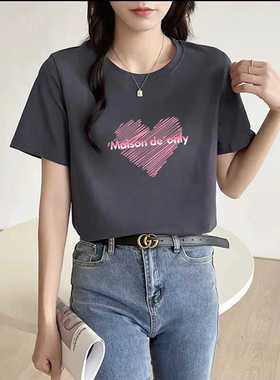 2024年新款正肩纯棉短袖t恤女时尚百搭洋气减龄显瘦打底上衣夏季