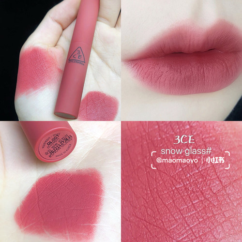 韩国3ce烟管口红fluffy red铁锈红黑细管plain 丝绒哑光vermilion