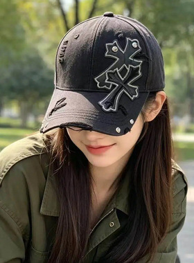 美式做旧十字架铆钉遮阳鸭舌帽