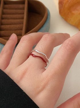 S925纯银双层波纹滴油戒指女小众轻奢时尚设计感指环韩版百搭气质