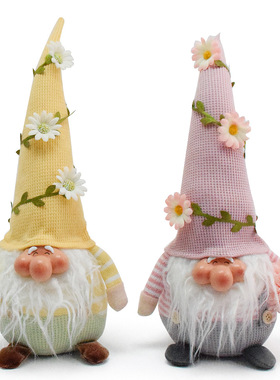 中古玩偶地精娃娃戴花朵树脂脸地精侏儒小矮人老人公仔摆件装饰品