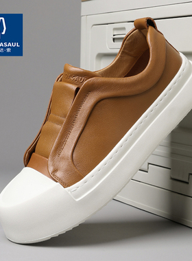 帕达索男鞋2025新款一脚蹬乐福鞋百搭厚底增高鞋透气休闲鞋250708