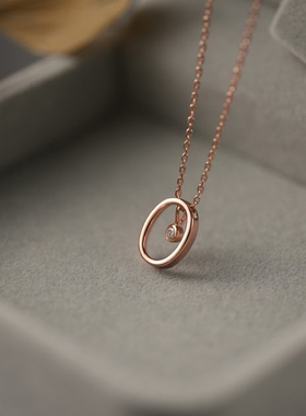 镀18k玫瑰金镶钻小圈圈毛衣项链