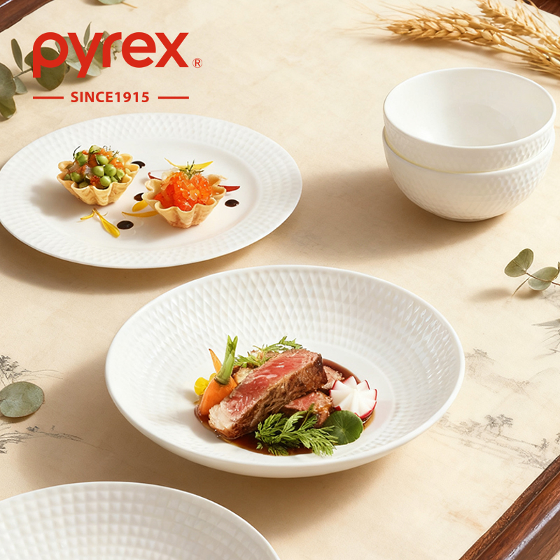 Pyrex康宁纯白骨瓷盘子家用2025新款高级感菜盘陶瓷餐具餐盘碗碟