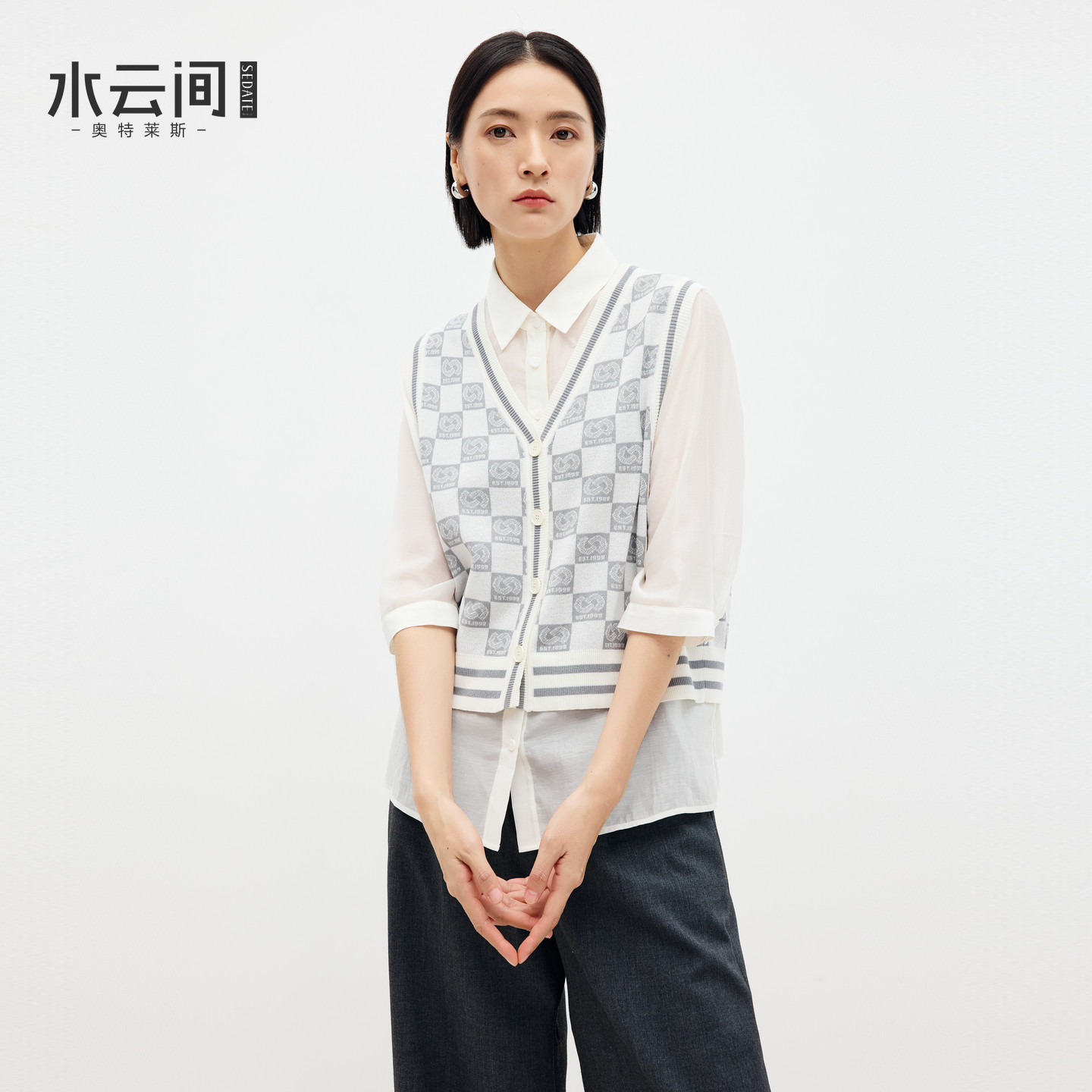 水云间两件套马甲背心毛衣女马夹针织衫短袖叠穿上衣2025夏季新款