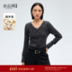水云间深灰色v领毛针织衫 2026 修身 上衣女蕾丝花边长袖 内搭打底衫