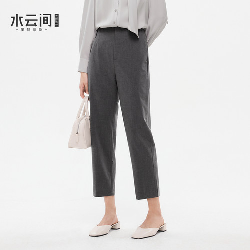 水云间灰色高腰锥形西装裤子女显瘦通勤知性风休闲九分裤夏季新款