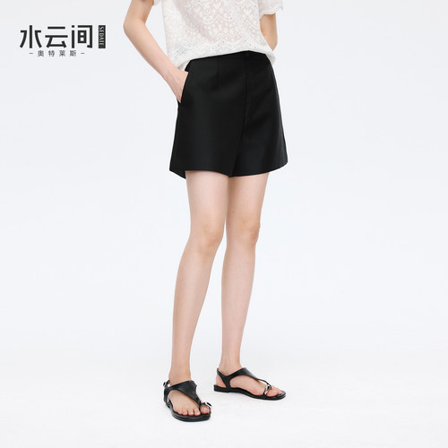 水云间黑色高腰西装短裤女新中式国风A字裤子利落职场通勤风2026