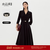 v领收腰a字裙子优雅ol风2025秋款 水云间黑色西装 领连衣裙女七分袖