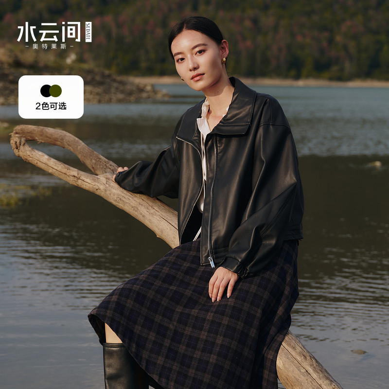 水云间软皮翻领皮衣夹克外套短款人造革女复古中性风长袖上衣2025