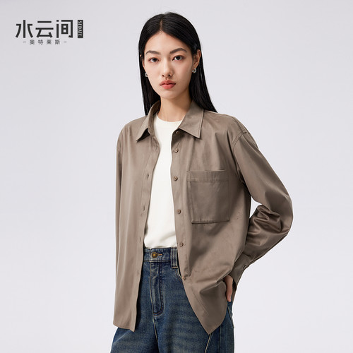 【率性酷飒】水云间麂皮绒衬衫女灰色翻领外套衬衣长袖上衣通勤