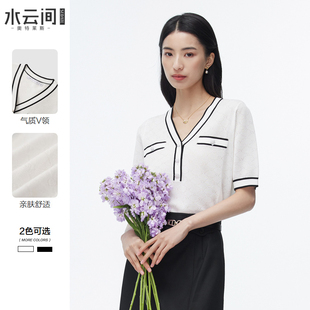 针织衫 夏季 水云间小香风v领短袖 女装 百搭通勤t恤上衣 新款 2025时尚