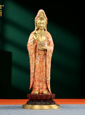 黄铜南海观音菩萨摆件站像