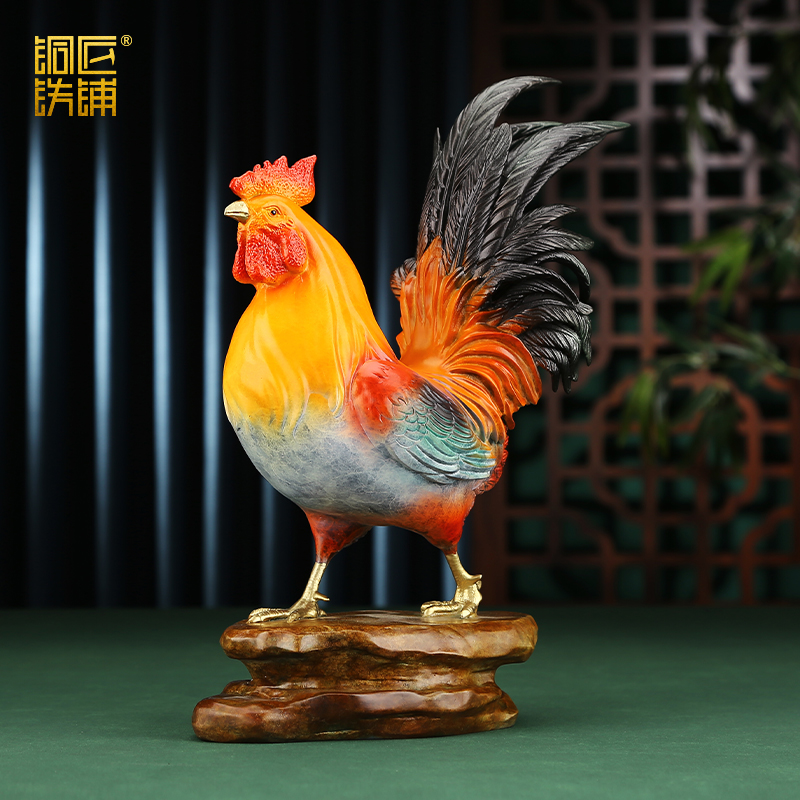 彩铜大吉大利公鸡摆件纯铜生肖鸡