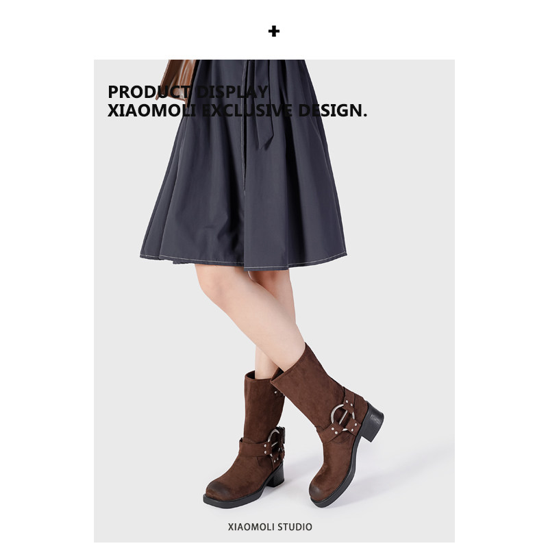 BROWN CHELSEA BOOTS WOMENS WINTER 2024 NEW SKINNY MARTIN BOOTS BRITISH STYLE PLATFORM WESTERN COWBOY BOOTS