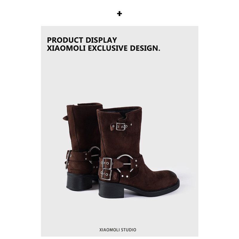 BROWN CHELSEA BOOTS WOMENS WINTER 2024 NEW SKINNY MARTIN BOOTS BRITISH STYLE PLATFORM WESTERN COWBOY BOOTS