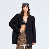 EVAOUXIU绵羊毛外套静奢老钱解构拼接别致松弛宽松西装 女