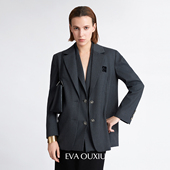 EVAOUXIU时髦通勤商务正装 精纺羊毛静奢老钱松弛廓形西装 外套女