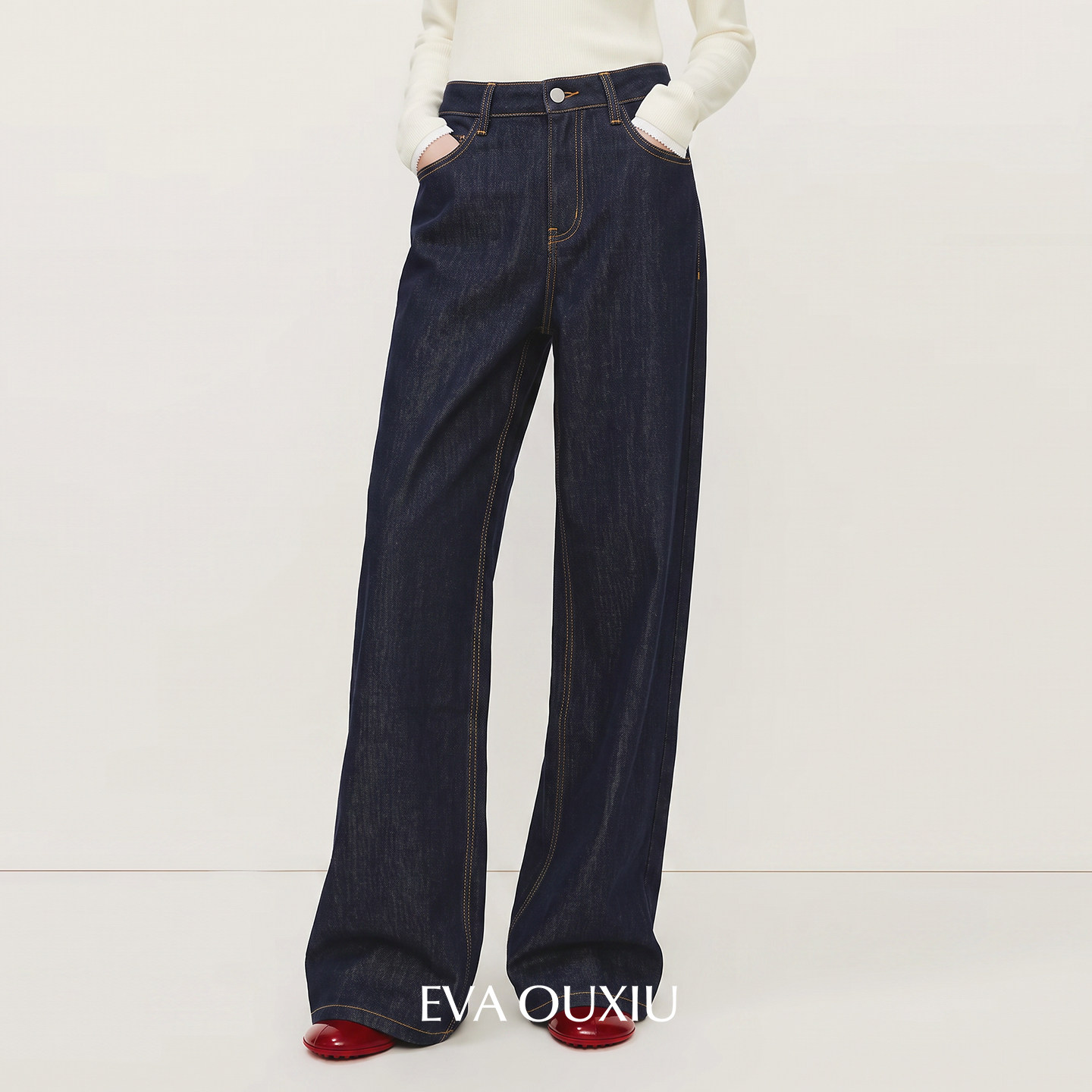 伊华欧秀【新品】原色丹宁风阔腿牛仔裤女松弛感穿搭垂感宽松长裤