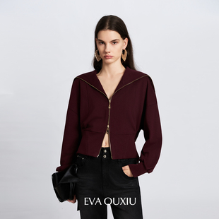 EVAOUXIU大翻领休闲宽松短外套简约百搭开衫高级感上衣女25秋新款