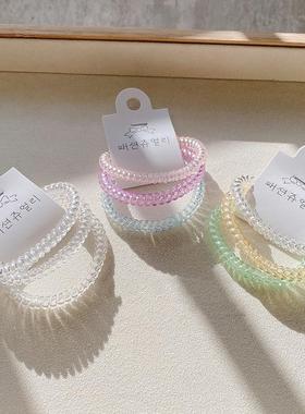 3条装小号细款电话线发圈黑色发量少不伤发头绳透明糖果无痕发饰