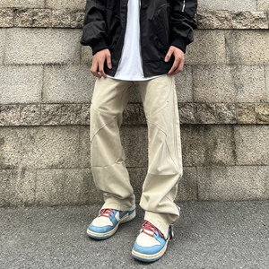 scs想文 美式高街hiphop铆钉牛仔裤男女垂感拉链开叉宽松直筒长裤