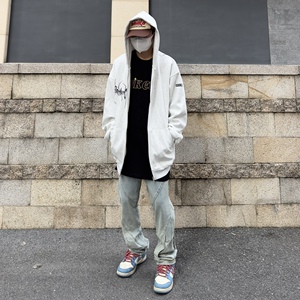 scs想文 美式街头字母蜘蛛印花开衫外套男女宽松薄款连帽情侣卫衣