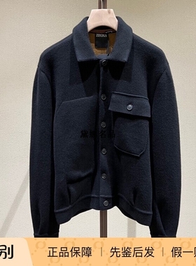 正品现货 Zegna/杰尼亚 秋冬男士纯羊绒黑色翻领针织外套 UAB20