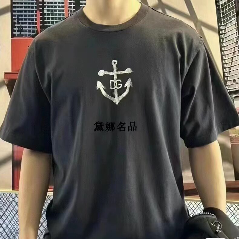 正品现货 DG 24春夏男士航海系列船锚藏蓝色纯棉短袖T恤 G8RI4T