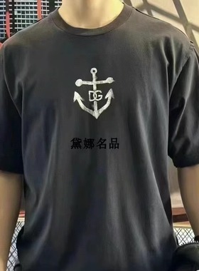 正品现货 DG 24春夏男士航海系列船锚藏蓝色纯棉短袖T恤 G8RI4T