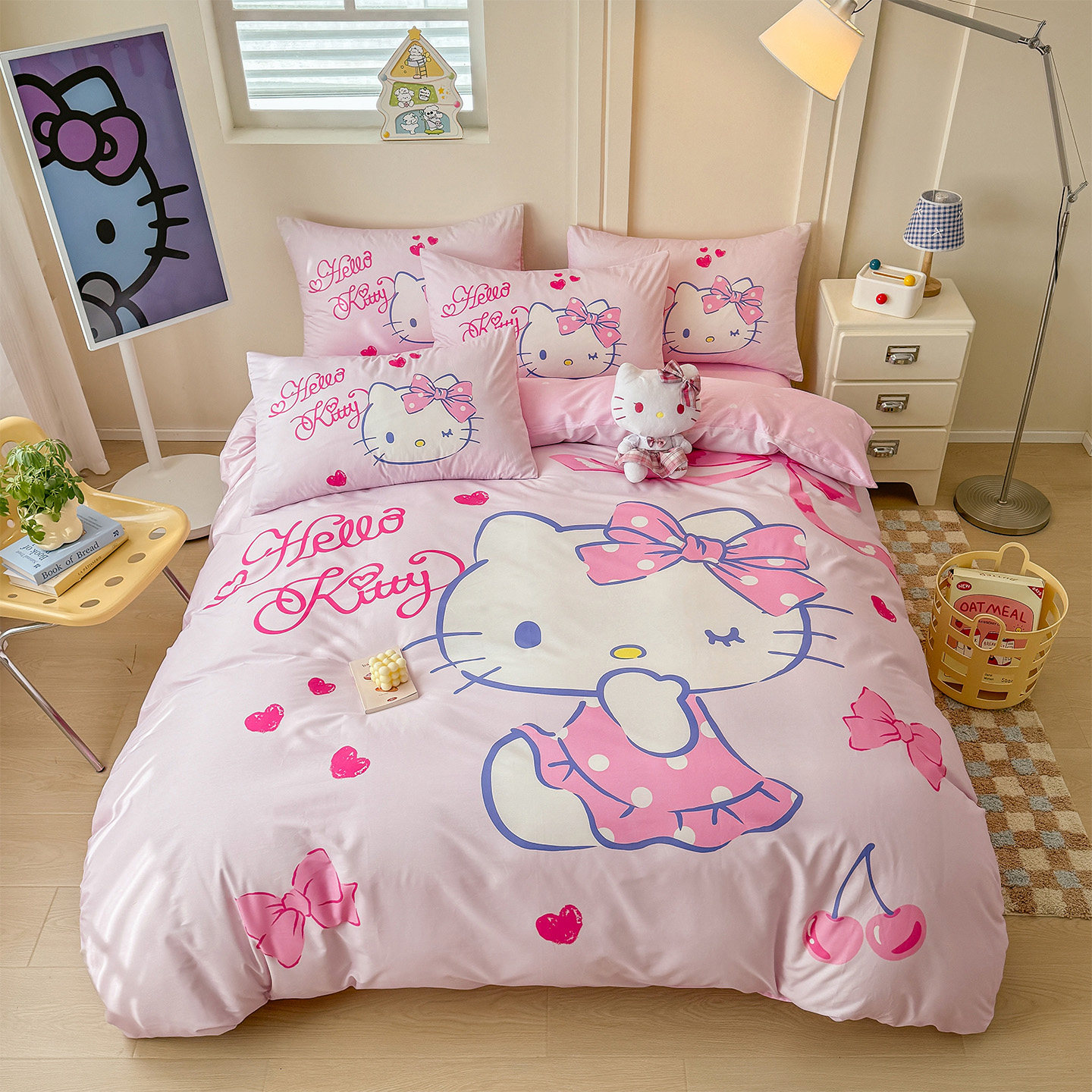 hellokitty女孩纯棉被套单件儿童被罩KT猫卡通全棉被单人床三件套