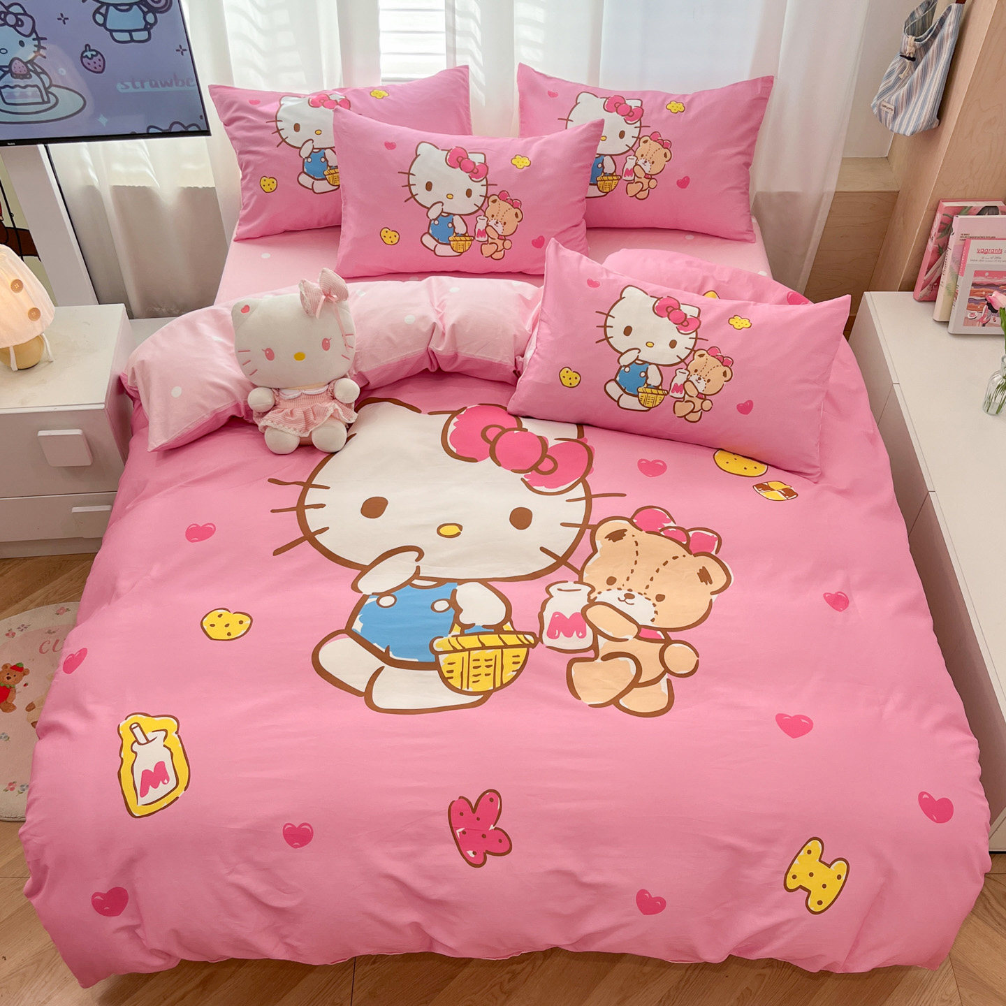 helloKitty卡通四件套纯棉儿童床单被套全棉学生宿舍床上三件套女