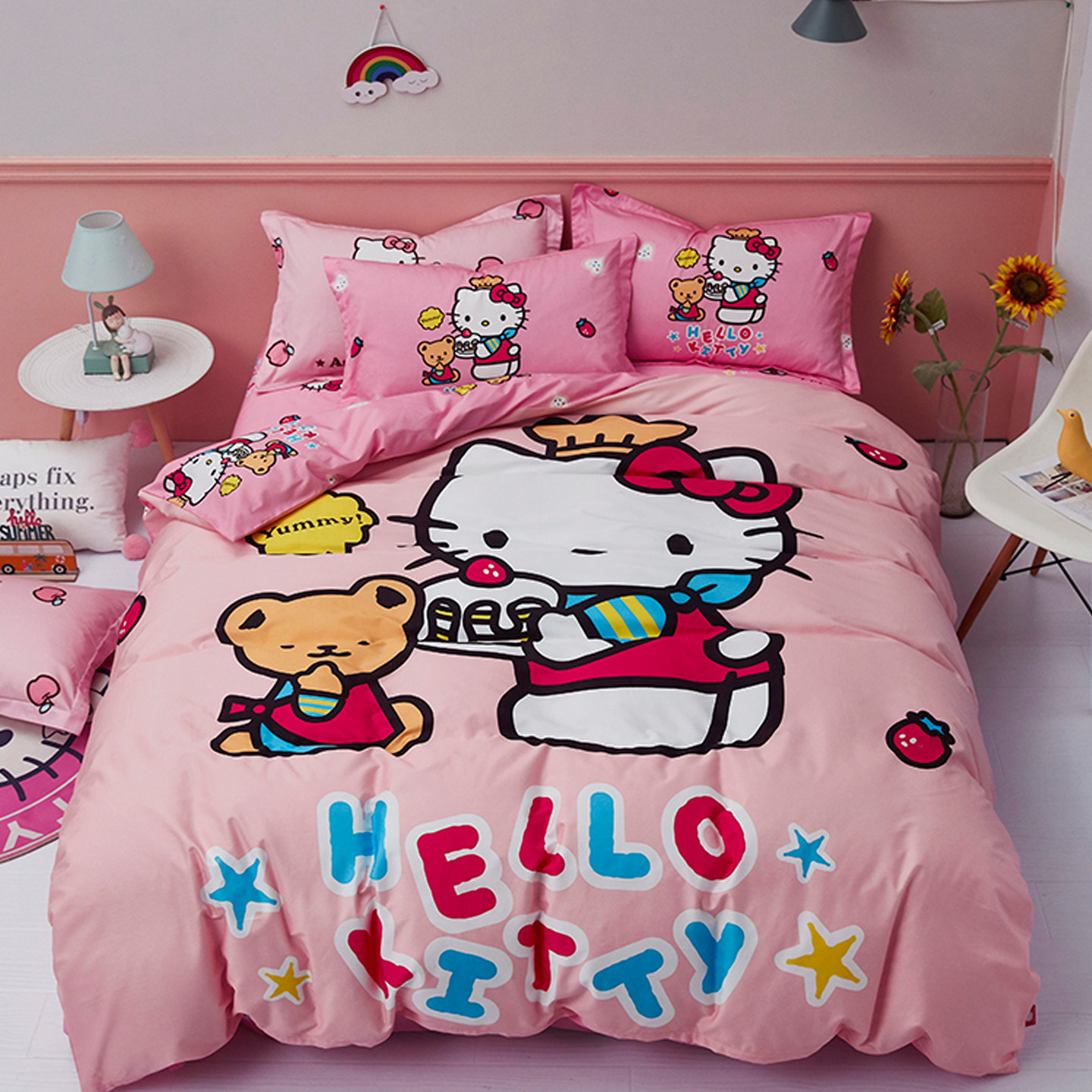 hellokitty女孩纯棉被套单件儿童被罩KT猫卡通全棉被单人床三件套