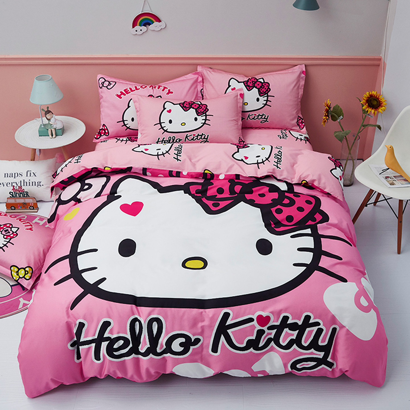凯蒂猫A类儿童纯棉四件套hellokitty学生宿舍全棉三件套床上用品