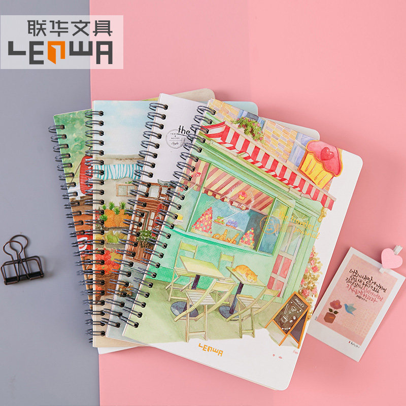 联华可爱手绘空白线圈本创意侧翻手帐本简约学生记事本笔记本文具