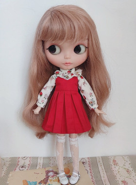 特价小布blythe ob24 licca az现货娃衣大红吊带裙草莓上衣套装