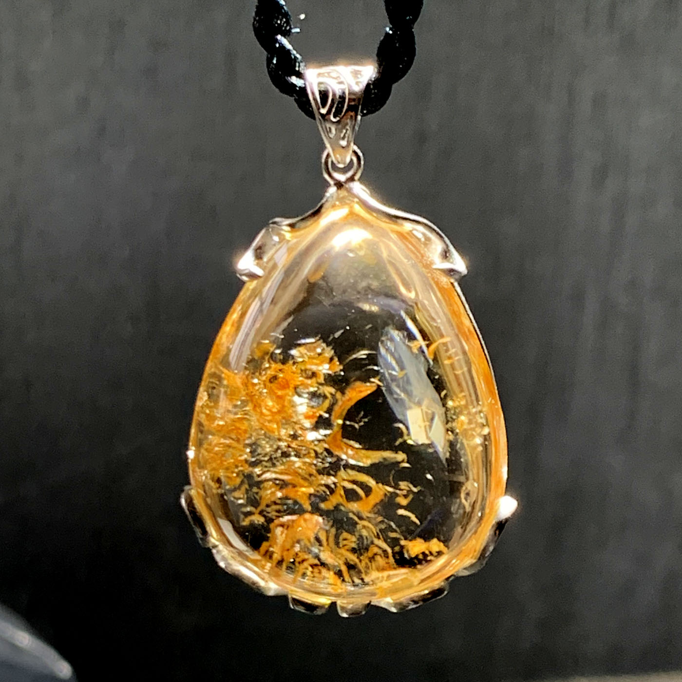 天然水晶黄胶花吊坠镶嵌项坠