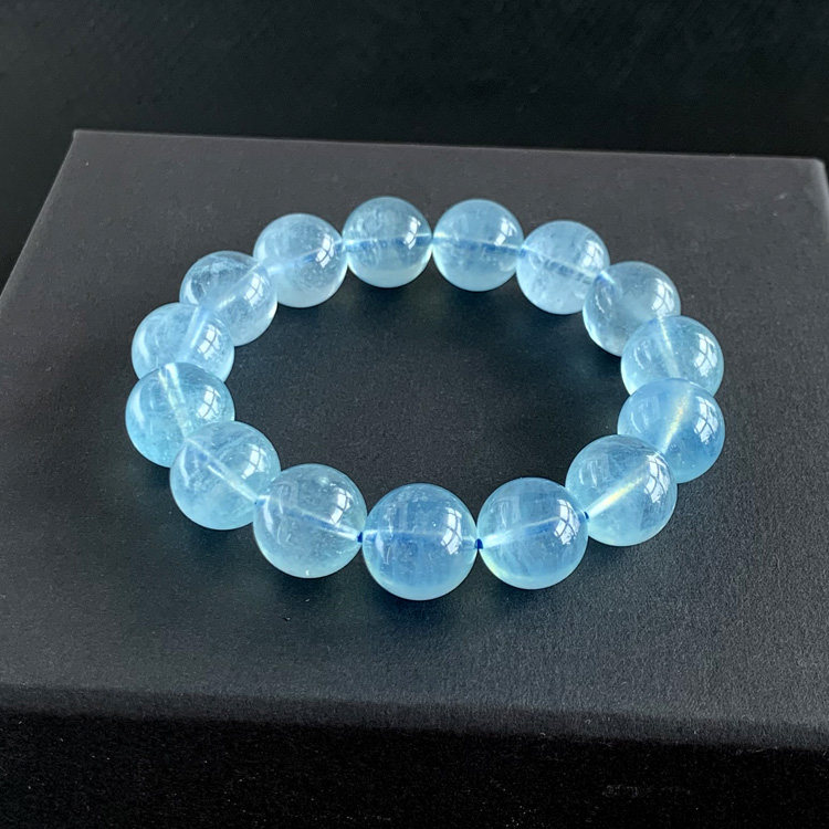 海蓝宝手链男女款蓝色水晶串天蓝润透充填魔鬼蓝饰品礼物实物